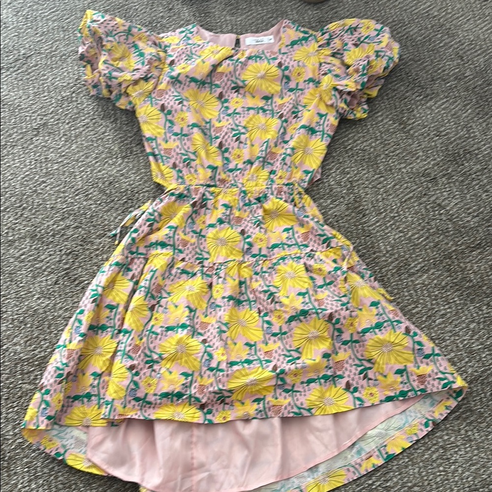 TALULAH Yellow Sundress with Puff Sleeves and High-Low Hem
